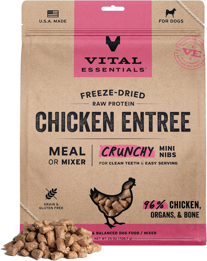 Vital Essentials Freeze-Dried Raw Duck Crunchy Mini Nibs | Complete Meal or Mixer Dog Food | 25 oz