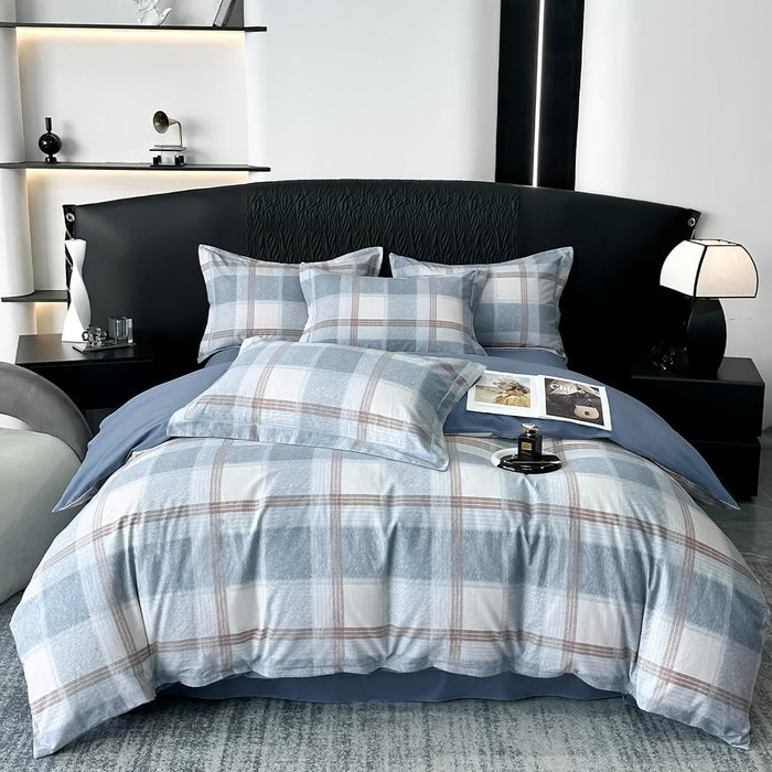 LifeTB Tan Gingham Grid Duvet Cover Queen 3 Pieces Beige Plaid Duvet Cover 100% Washed Cotton Boho Plaid Comforter Cover with 2 Pillowcases Farmhouse Checkered Gingham Bedding Set Queen