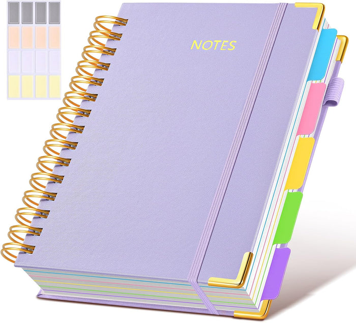 Hardcover Spiral Notebook Journal with Removable Dividers Tabs, 300 Pages Leather 5 Subject Notebook College Ruled, 8"x10" Large B5 Notebooks for Work School Note taking, Lined Journal for Women, Pink