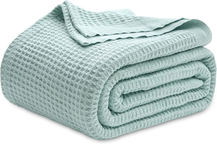 Bedsure Gentlesoft 100% Cotton Blanket King Size for Bed - Breathable and Soft, Thick Cozy Waffle Weave Christmas Blanket Gift for Women, Khaki (a Little Bit Yellow), 104x90 inches