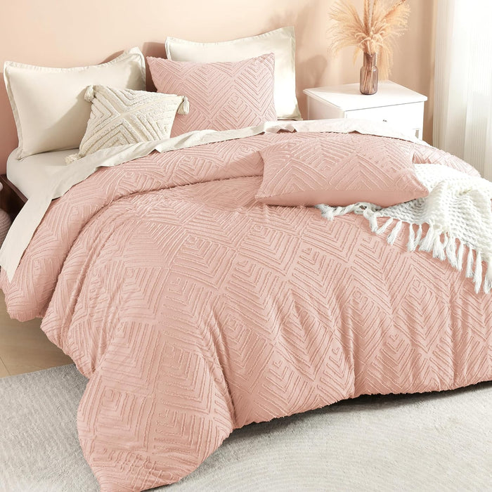 Litanika King Size Comforter Set Beige, 3 Pieces Cream Tufted Boho Farmhouse Bedding Comforter Sets, Lightweight Fluffy Comforter Bed Set for All Season (104x90In Comforter and 2 Pillowcases)