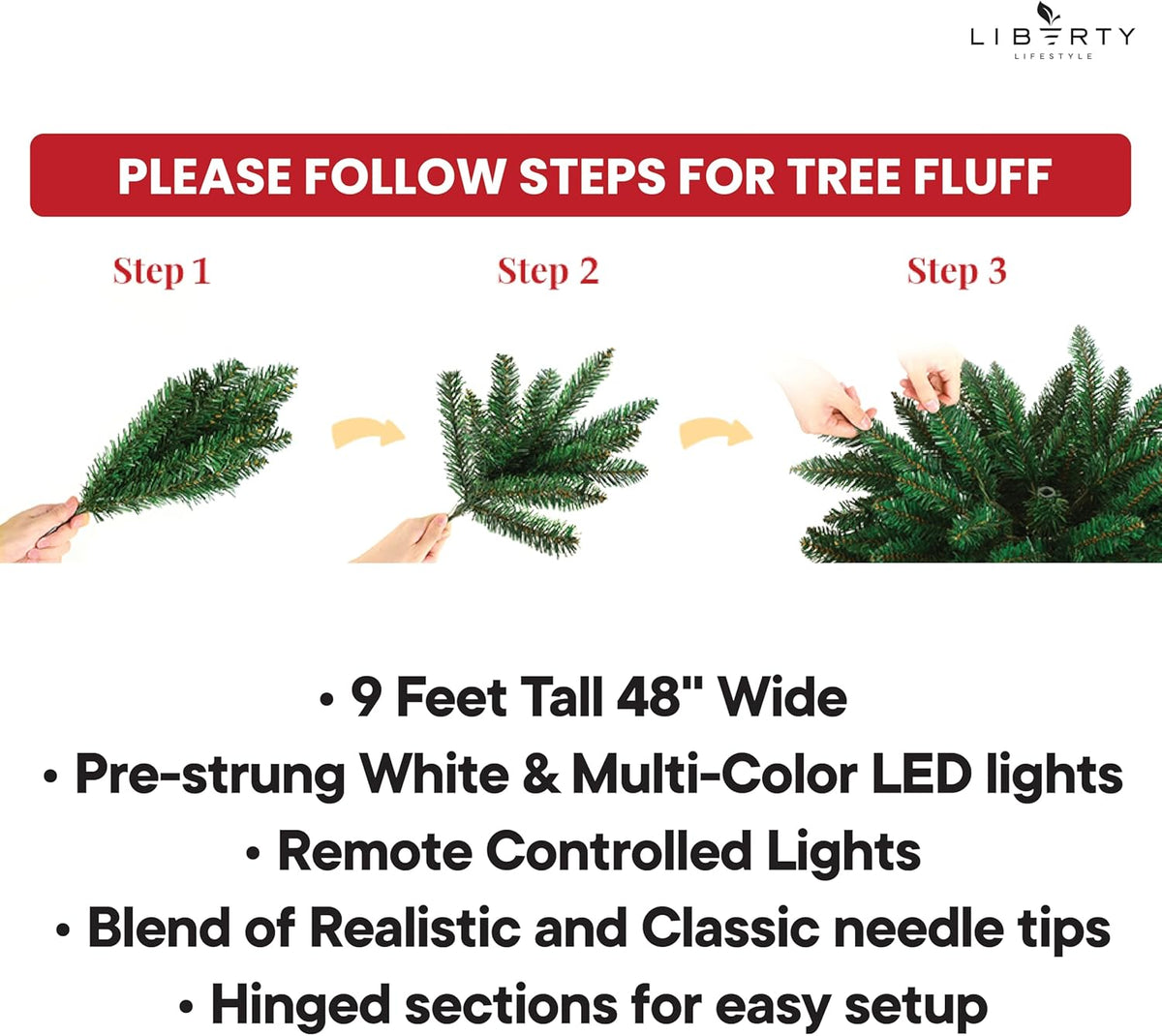 Christmas Tree 9 ft- Pre-Lit White and Multi-Color Premium LED Lights - Artificial Full Christmas Tree Includes Stand, Remote, and Free Bag