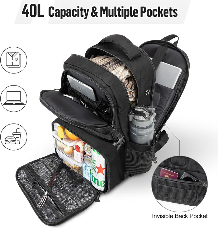Jueachy Tactical Backpack with Lunch Box for Men: Laptop Compartment Bookbag with lunchbox for Work School for Women Mens Black