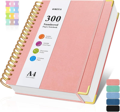 Spiral Notebook 8.5" x 11", 300 Numbered Pages Notebooks College Ruled with Contens, 100GSM Thick Journal for Women Men, Hardcover Leather Lined Journal for Writing, Large A4 Notebooks for Work School