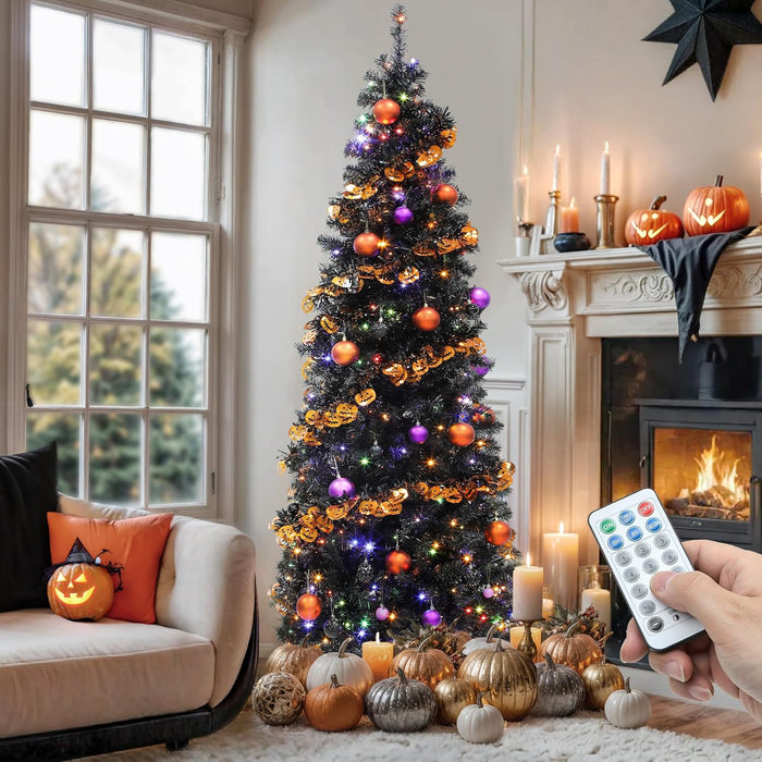 YITAHOME Pre-Lit Artificial Pencil Christmas Tree 6 FT with Remote, Fraser Fir, Slim Green Christmas Tree with 700 Branch Tips and 200 Lights