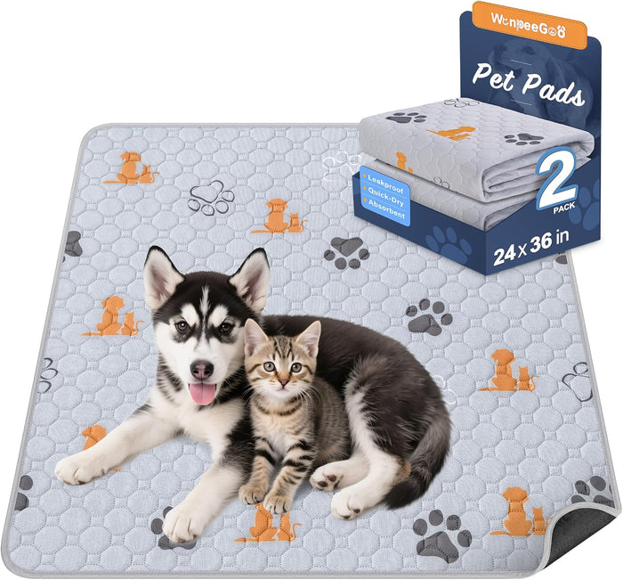Washable Pee Pads for Dogs, 4 Pack Absorbent Reusable Training Dog Pads Pet Puppy Pads, Non-Slip Potty Pads for Whelping, Playpen, Crate, Bed, Grey 18"x24"