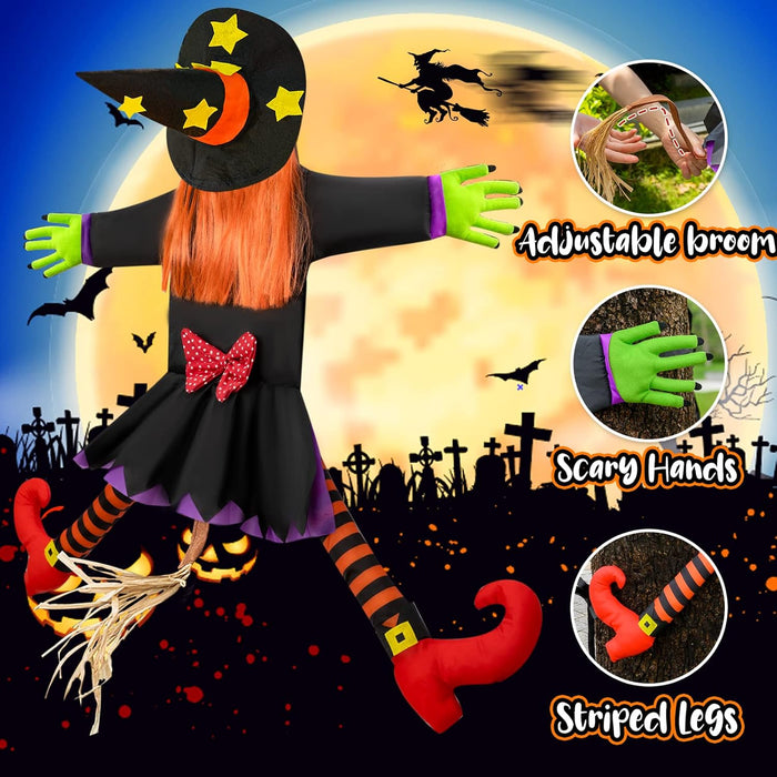 Halloween Decorations Outdoor Crashing Witch: Flying Crashed Witches Hanging into Tree - Halloween Decor for Yard Garden Porch
