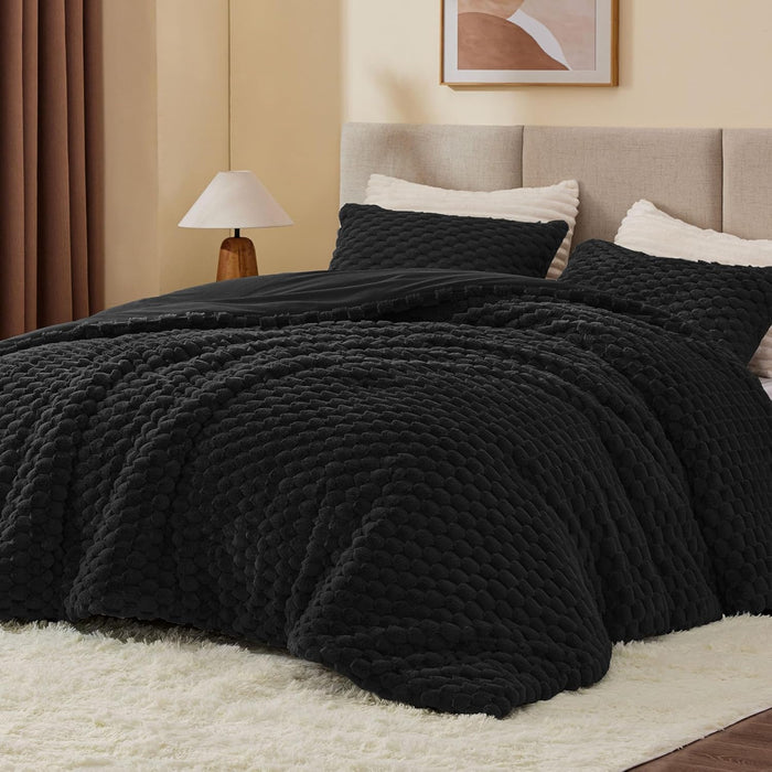 BEDELITE Fluffy Queen Comforter Set - Navy Blue Fleece Soft Comforter for Queen Size Bed, Luxury Warm Bedding Set for Winter, Fuzzy Bed Set 3 Pieces (1 Comforter, 2 Pillowcases)