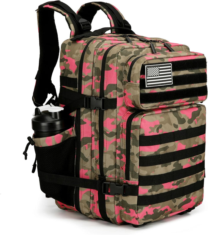 45L Tactical Assault Backpack 3 day assault pack with Molle Waterproof backpack Rucksack for Tactical Backpacks (Black Rose)