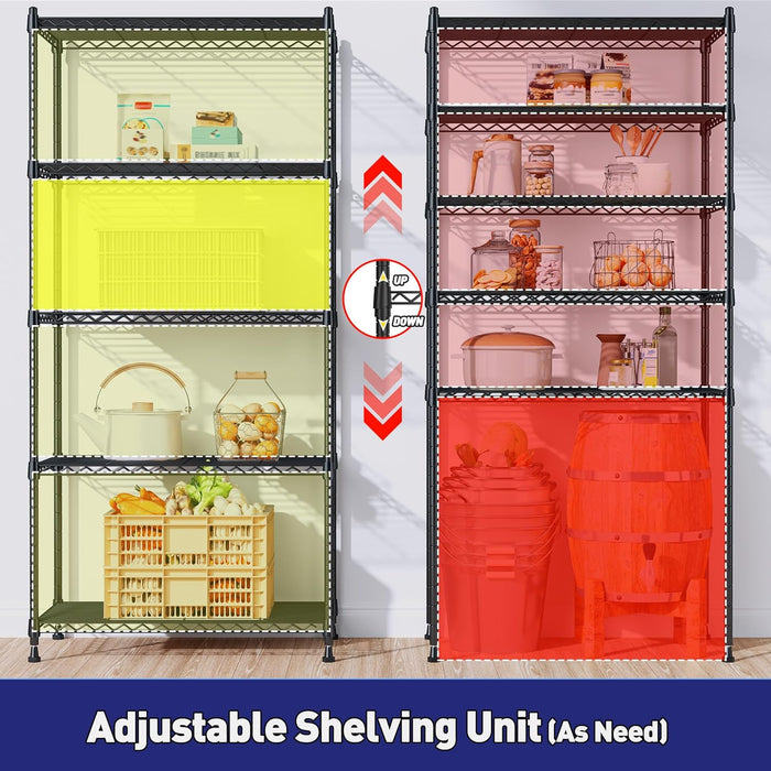 Storage Shelves Adjustable Metal Shelving Unit 5 Tier Wire Shelving,1010LBS Pantry Shelves Sturdy Steel Wire Shelf for Laundry Bathroom Kitchen Pantry, 13.6" D x 21.5" W x 59.4" H, 2PCS
