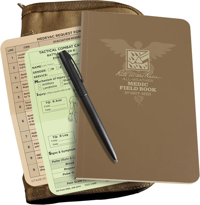 Rite in the Rain Weatherproof Book, 4.625” x 7”, Tactical Tan Soft Cover, Prolonged Casualty Care Medic Book (No. 980T-MED)