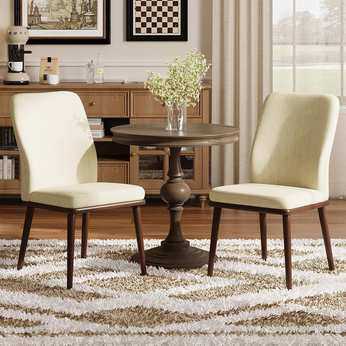 Modern Dining Chairs Set of 4, Upholstered Kitchen Chairs with High Back, Padded Fabric Dining Room Chair with Solid Wood Legs for Restaurant/Cafe/Home, Beige