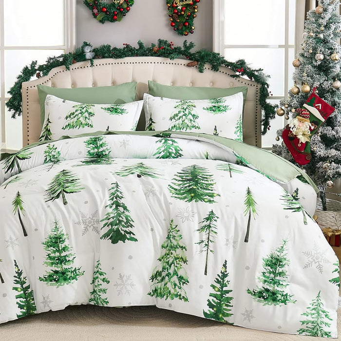 Christmas Queen Comforter Set 7 Pieces, Red Christmas Deer Pattern Bed in a Bag, Soft Reversible Bedding Set Xmas Holiday Decor 90"x90"