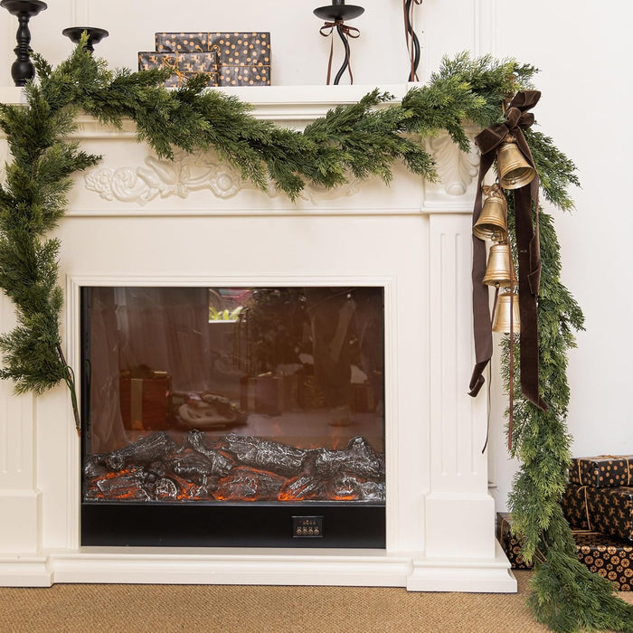 9ft Handmade Christmas Garland,Artificial Cypress Cedar Pine Needles Greenery Seasonal Garland for Christmas Fireplace Winter Holiday Indoor Outdoor Decoration