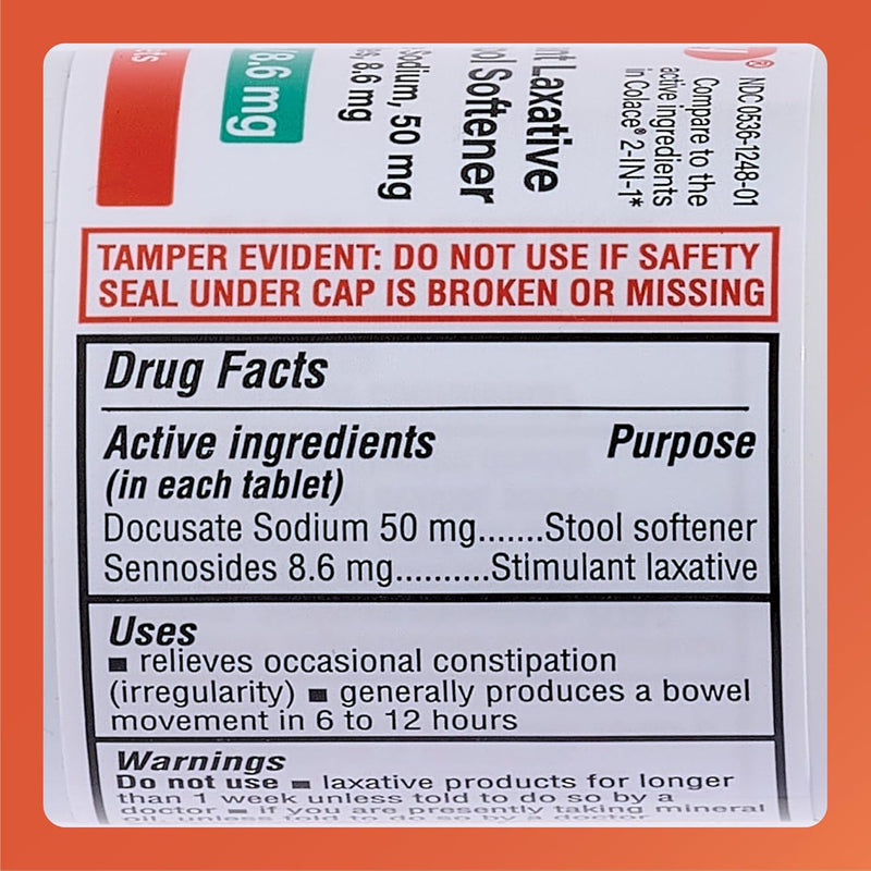 Rugby Stimulant Laxative Plus Stool Softener Docusate Sodium 50 mg/Sennosides 8.6 mg - Laxative Tablets for Constipation Relief - Stool Softeners for Women, Men, and Kids - 100 Tablets
