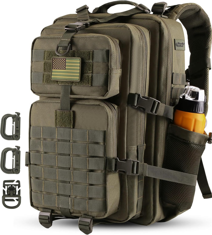 30L MOLLE Assault Pack, Tactical Backpack Military Army Camping Rucksack with Bottle Holder, 3-Day Pack, Olive Green