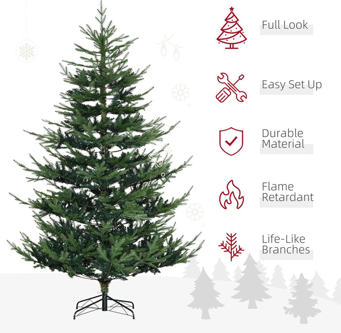 HOMCOM 7.5 Foot Artificial Christmas Tree, Pine Hinged Xmas Tree with 1218 Realistic Branches, Steel Base, Auto Open, Green