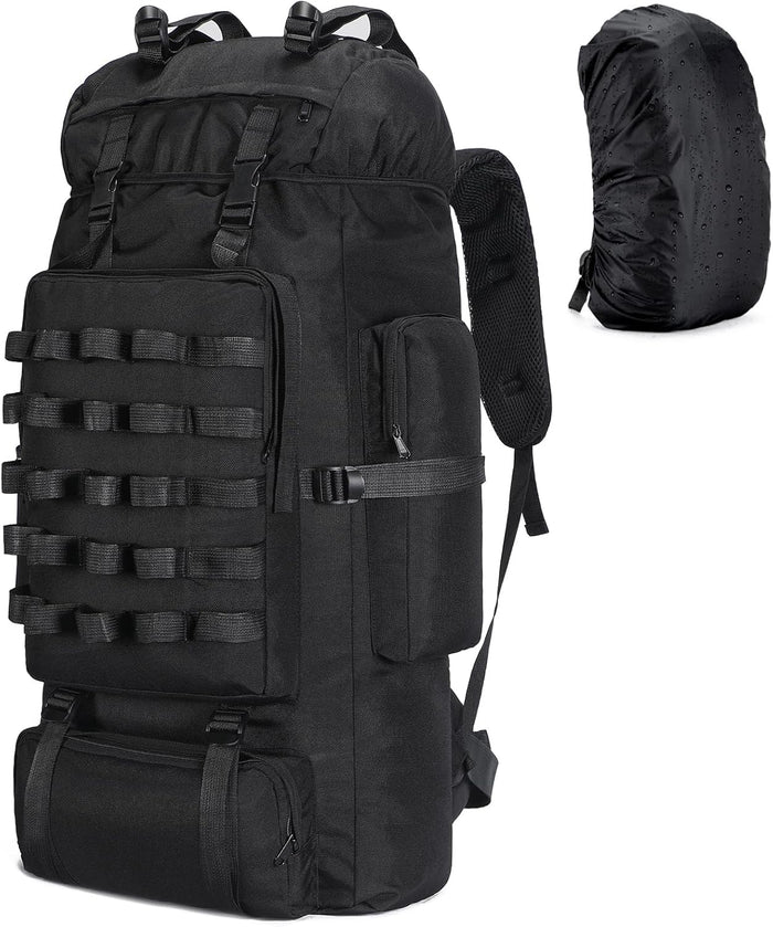 70L Camping Hiking Backpack with Rain Cover, Large Military Tactical Backpack, Waterproof Molle Racksack Travel Backpacking Daypack for Climbing Trekking