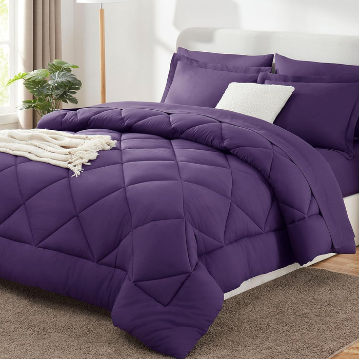 CozyLux Full Size Comforter Sets Navy Blue - 7 Pieces Bed in a Bag Full, Luxury Soft Bed Set for All Seasons, Bedding Set with Down Alternative Comforter, Sheets, Pillowcases & Shams