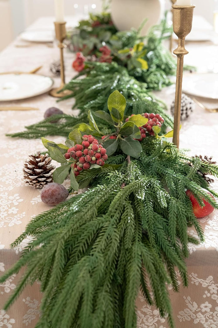 Deluxe Christmas Garland – Real Touch Norfolk Pine Garland for Mantel, Staircase, Arches, and Holiday Decor, Artificial Greenery (Norfolk Pine Garland, 6Feet)