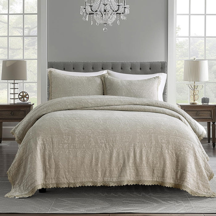 HORIMOTE HOME 100% Cotton Quilt Set Queen Size, Charcoal Pre-Washed Bedspreads Coverlet Set in Geometric Pattern, Cozy Lightweight Stitching Decorative Bedding Cover with 2 Shams for All Season