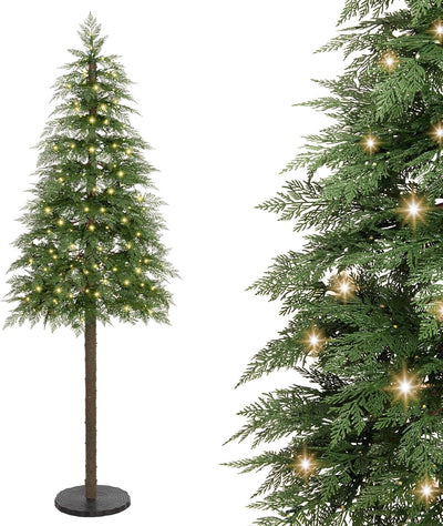 Decoway 7FT Artificial Christmas Tree with 350 Warm White Led Lights, Pre-Lit Xmas Tree with Realistic Bark for Indoor Outdoor Holiday Decor