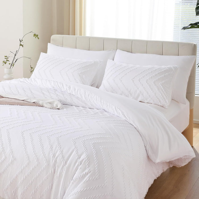 YIRDDEO Pink Queen Size Comforter Set 3Pcs - Boho Chevron Blush Farmhouse Bedding, Vertical Tufted Lightweight Neutral Bed Set (1 Comforter, 2 Pillowcases)