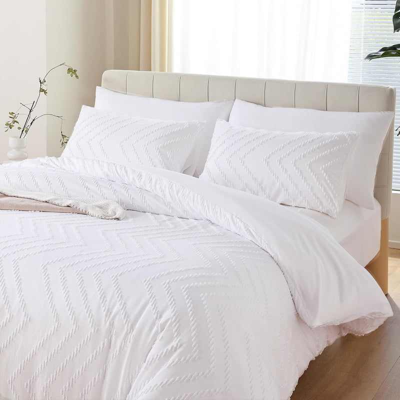 YIRDDEO Pink Queen Size Comforter Set 3Pcs - Boho Chevron Blush Farmhouse Bedding, Vertical Tufted Lightweight Neutral Bed Set (1 Comforter, 2 Pillowcases)