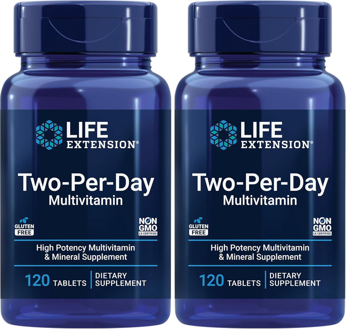 Life Extension Two-Per-Day Multivitamin - Packed with Over 25 Vitamins, Minerals & Extracts -Vitamins B6, C, D - Zinc - Two-Month Supply - Non-GMO, Gluten-Free - 120 Tablets