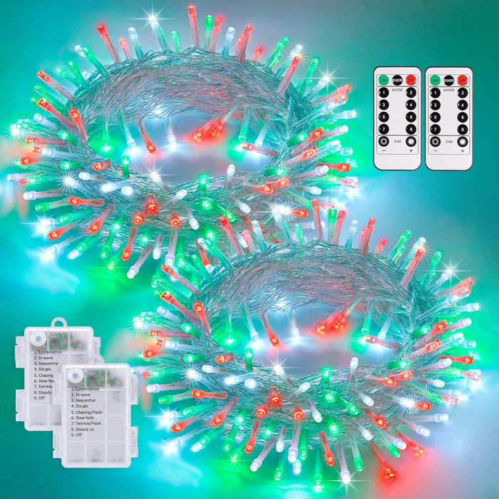 JMEXSUSS 2 Pack Battery Operated String Lights with Remote, Total 66ft 200 LED Classroom Lights, Battery Christmas Light Outdoor Indoor for Bedroom Classroom Dorm Yard Tree Party Decor(Warm White)
