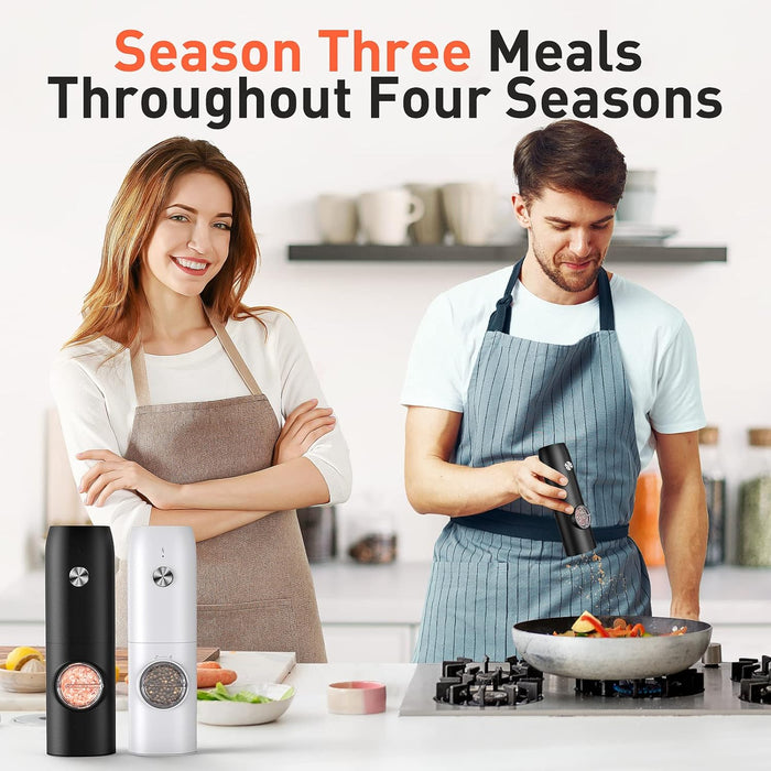 Electric Salt and Pepper Grinder Set：Rechargeable Automatic Pepper Mill Grinder with LED House Warming Gifts New Home, USB Adjustable Coarseness shakers, One-Hand Operation for Kitchen Appliances