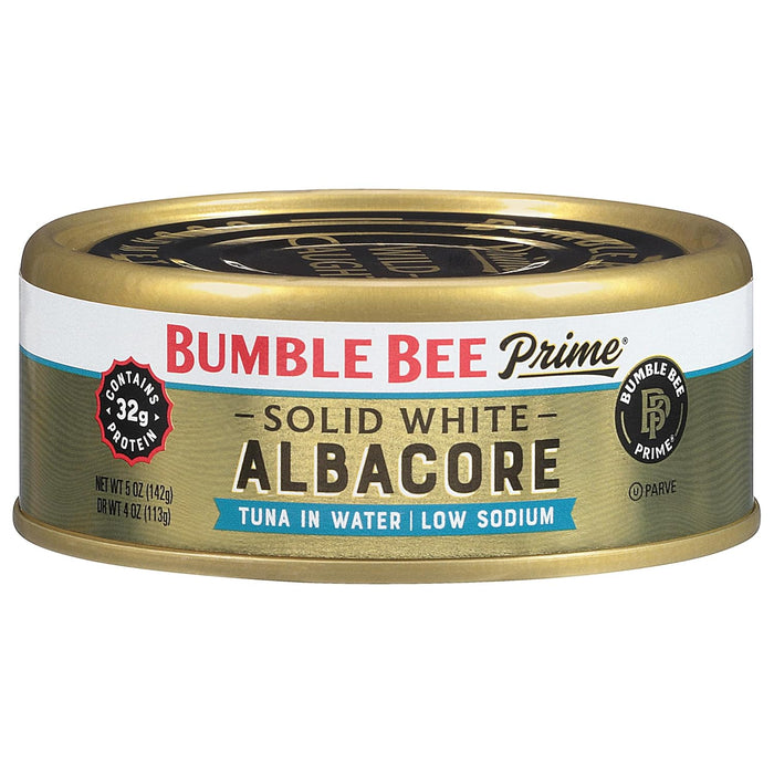 Bumble Bee Prime Solid White Albacore Tuna in Water, 5 oz Easy Open Cans (Pack of 4) - Premium Wild Caught Tuna - 32g Protein per Serving - Non-GMO Project Verified, Gluten Free, Kosher