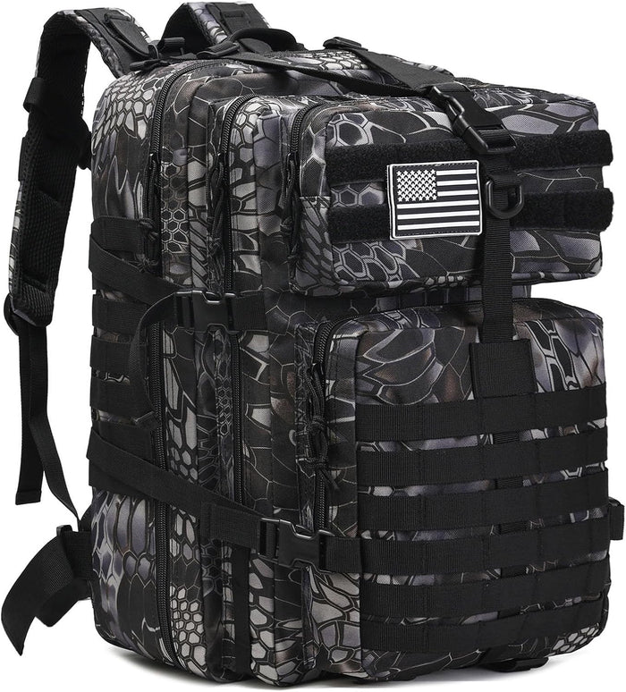 Tactical Military Backpack for Men and Women, 45L Gym Backpacks, 3-Day Assault Pack Bug Out Bag Large MOLLE Daypack for Rucking Hiking Fishing Camping(Black)