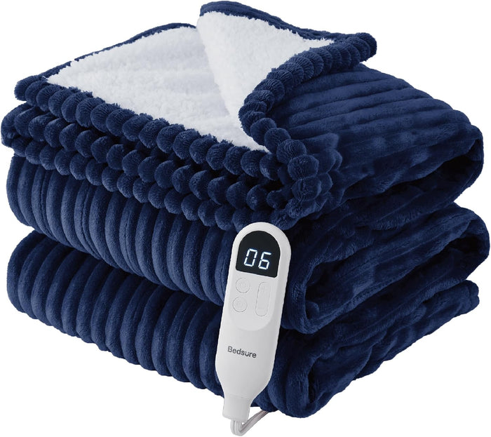 Bedsure GentleSoft Heated Blanket Electric Throw - Soft Ribbed Flannel Electric Blanket, Heating with 4 Time Settings, 6 Heat Levels, 3 hrs Timer Auto Shut Off, Gifts for Grandma (50x60 inches, Grey)