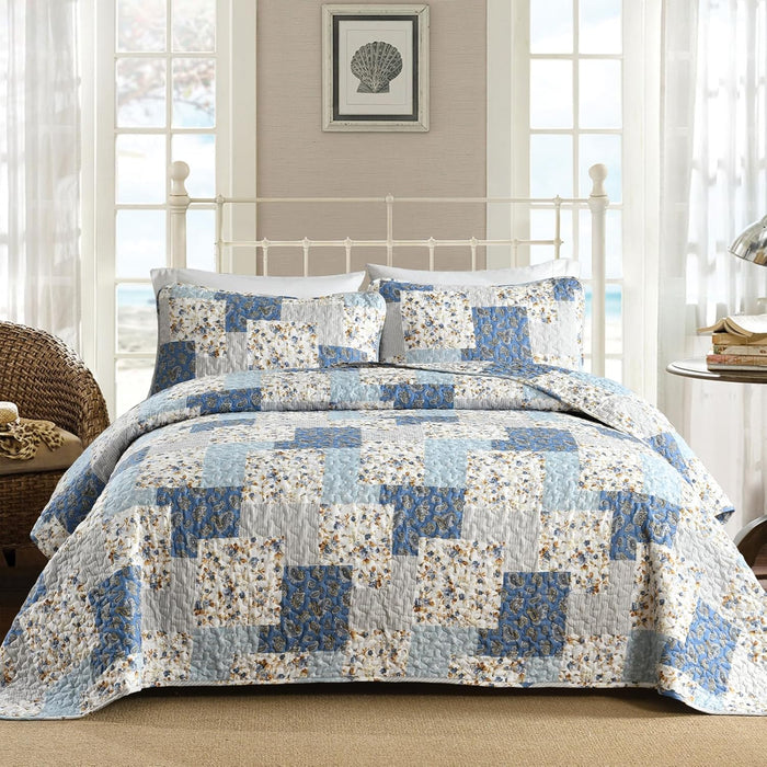 Mybedsoul Purple Quilt Set Queen Size,3 Pieces Boho Floral Plaid Bedspread Coverlet Set for All Season,Patchwork Reversible Bedding Set Queen 90"x96"