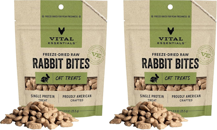 Vital Essentials Rabbit Bites Cat Treats, 0.9 oz | Freeze-Dried Raw | Single Protein | Grain Free, Gluten Free, Filler Free