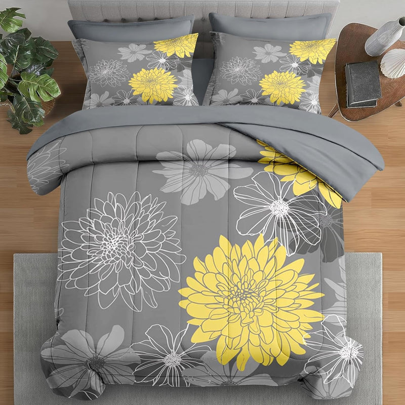 Comforter Set Queen Size, Mountain Pine Tree 7 Pcs Bedding for Kids and Adults, Natural Forest Landscape Bed Sheet Sets with Fitted Sheet 2 Pillowcases & 2 Shams
