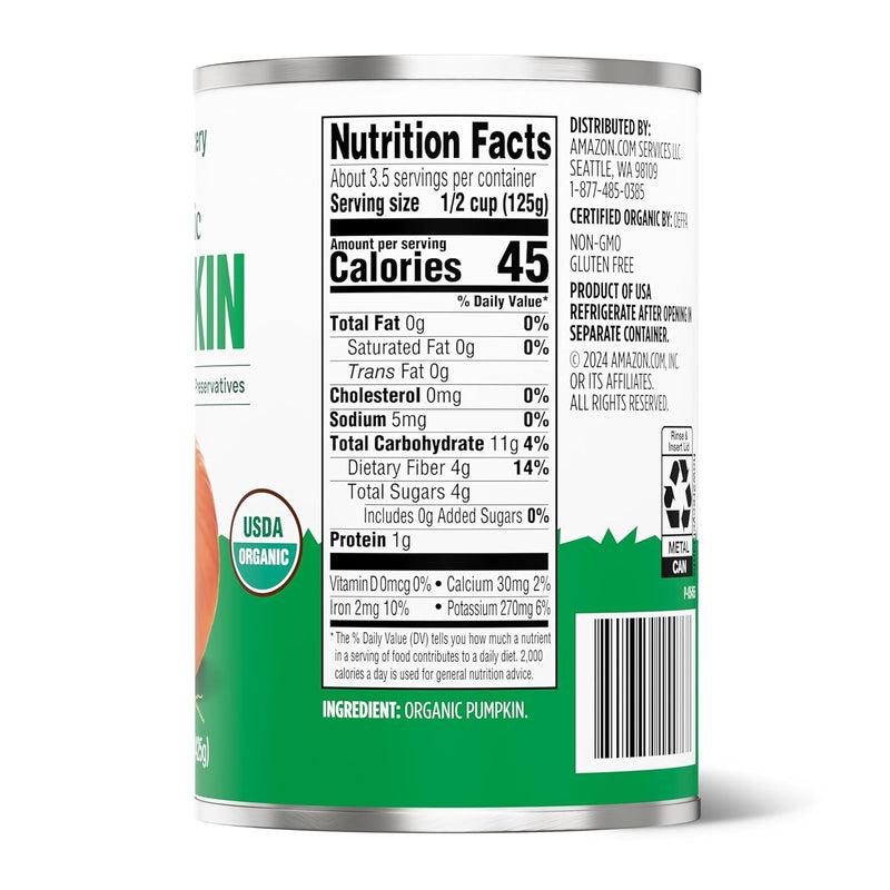 Amazon Grocery, Organic Pumpkin, 15 Oz (Previously Happy Belly, Packaging May Vary)