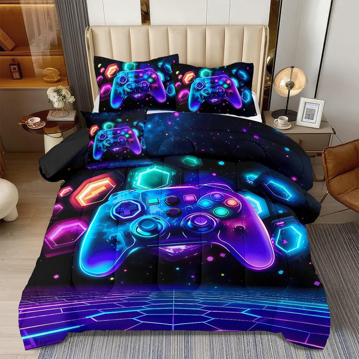 4 Pcs Full Gamer Bedding Sets for Boys, Gaming Full Comforter Set for Boys Beeding Set