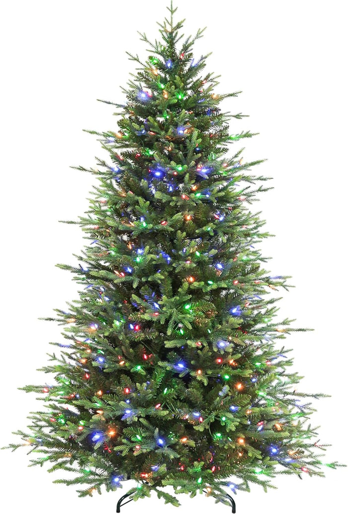 Hykolity 7.5 ft Prelit Artificial Christmas Tree, 2933 PE&PVC Branch Tips, 450 Warm White LED Lights, Metal Stand and Hinged Branches