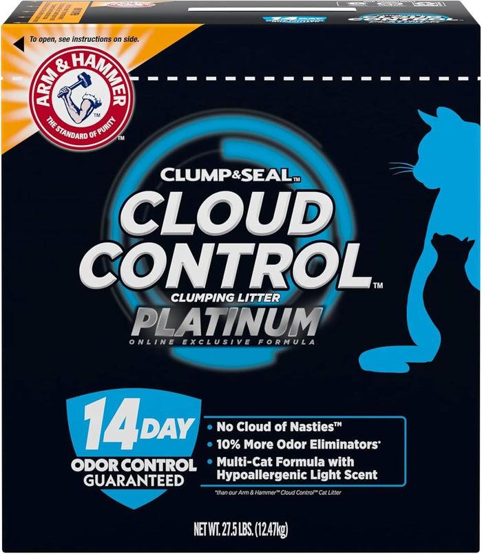ARM & HAMMER Clump & Seal SLIDE Platinum Multi-Cat Clumping Cat Litter, 14-Day Odor Control, EZ Clean Technology, 18 lbs – No Scrubbing, Powerful Odor Eliminator