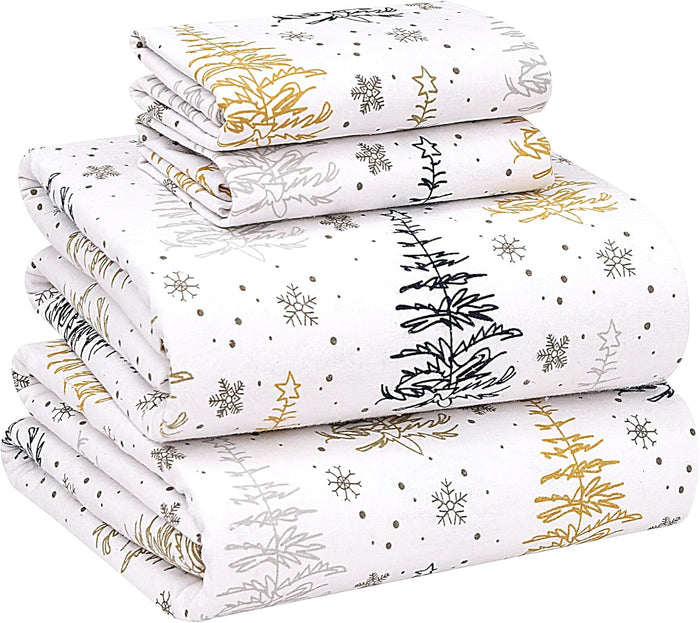 RUVANTI Flannel Sheets Full Size - 100% Cotton Double Brushed Bed Sheets Set, Deep Pockets 16 Inches, All Seasons Breathable & Extra Soft Full Sheets, Warm & Cozy, 4 Piece, Jasmine Stamp Cream