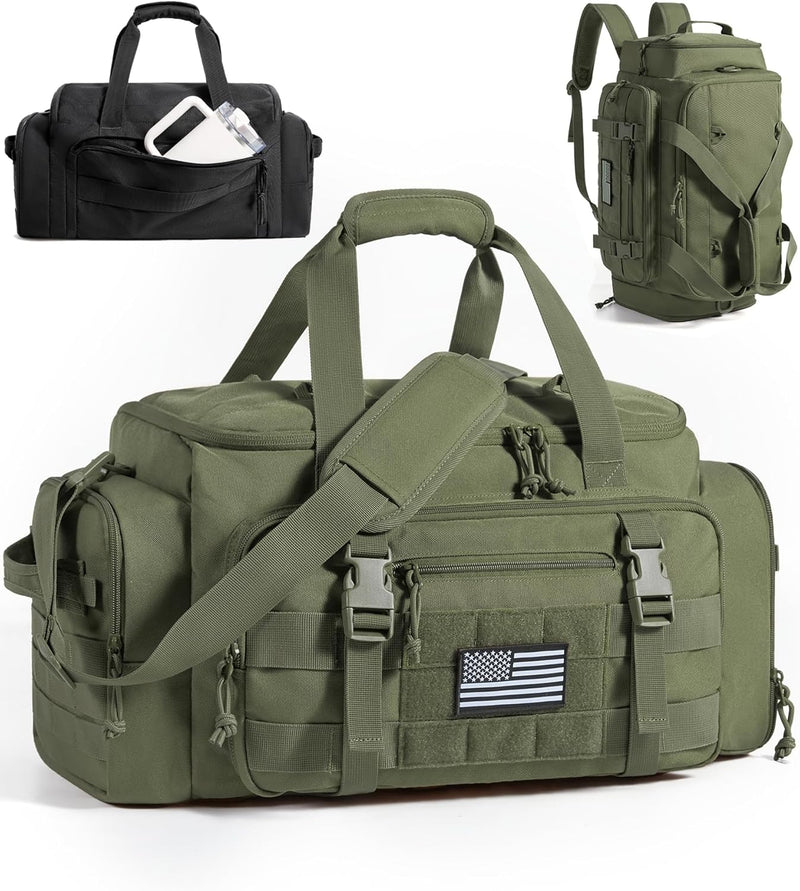 BAGSMART Tactical Gym Bag for Men, 33L Duffle Bag for Travel with Shoe Compartment, 4 in 1 Personal Item Tactical Backpack with 40oz Water Bottle Holder, Desert Khaki