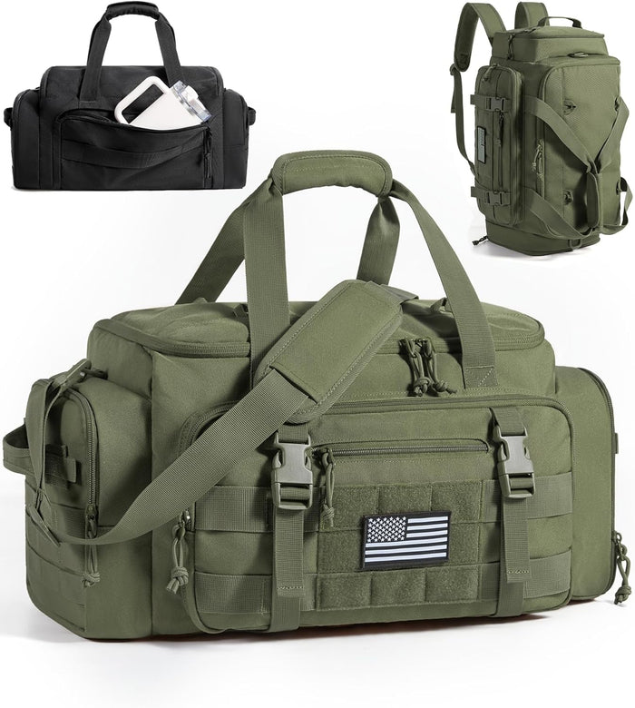 BAGSMART Tactical Gym Bag for Men, 33L Duffle Bag for Travel with Shoe Compartment, 4 in 1 Personal Item Tactical Backpack with 40oz Water Bottle Holder, Desert Khaki