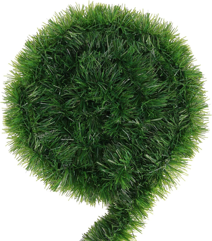 Green Garland Christmas Decorations,50Ft Xams Greenery Tinsel Stems Non-Lit Soft Twist Garland Decor for Tree Stairs Railing Front Door Mantle Fireplace Indoor Outdoor Holiday Home