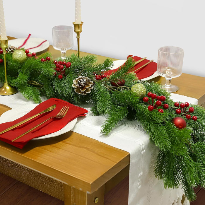 6.5Ft Christmas Norfolk Pine Garland, Real Touch Norfolk, Artificial Realistic for Holiday Mantel Fireplace Christmas Table Home Outdoor