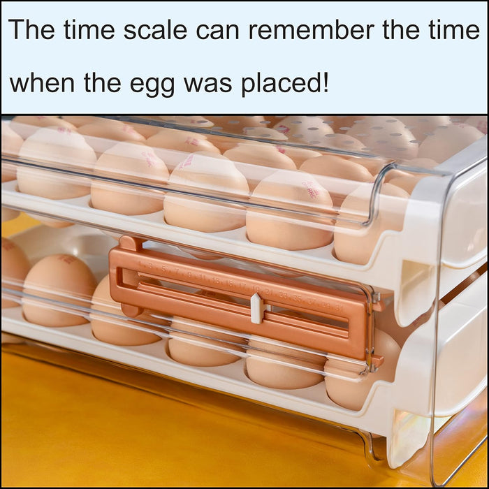 Sooyee 40 Capacity Egg Container for Refrigerator, Household Egg Holder for Fridge, Transparent 2 Drawers Chicken Egg Storage Container,White