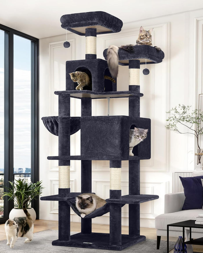 Globlazer Cactus Cat Tree Tower 76-Inch Extra Tall Multi-Level Cat Furniture with Cozy Condos,Interactive Toys and Perches for Large Cats, Perfect for Climbing, Scratching, and Play, F76, Green