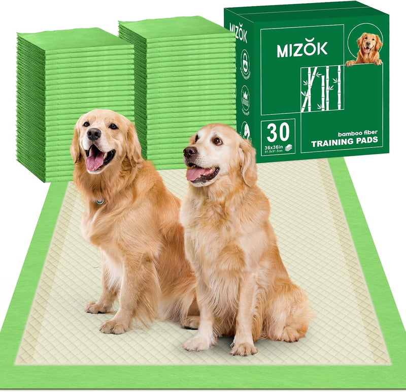 MIZOK Puppy Pads Small 22x22 Pee Pads for Dogs Bamboo Odor Eliminating & 6-Layer Absorbent Leak-Proof Dog Pee Pads Potty Training with Adhesive Tabs, Disposable (100 Counts)