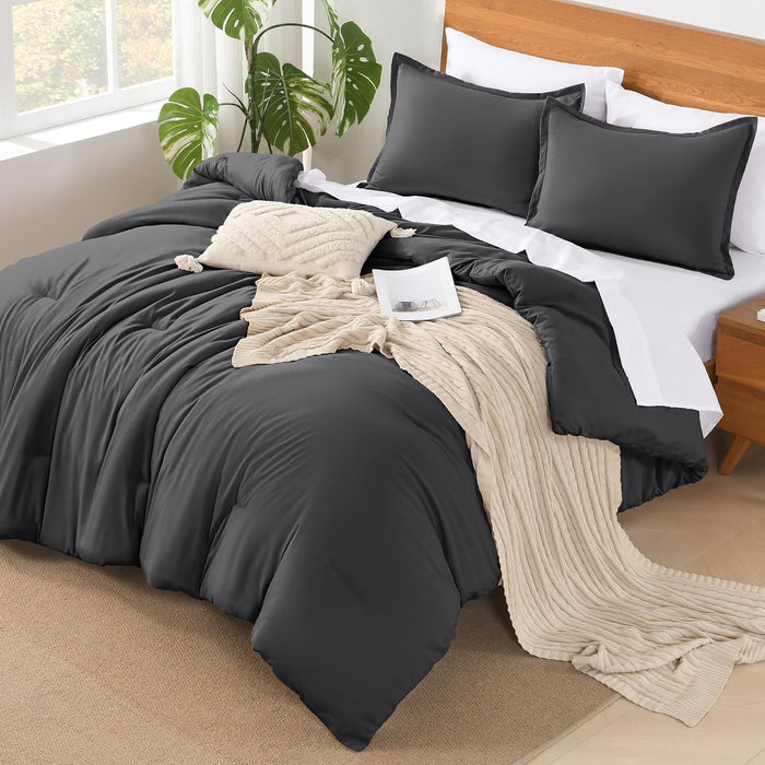 Andency King Size Comforter Set - 7 Pieces Bed in a Bag King Bedding Comforter Sets Oatmeal, Winter Solid Soft Lightweight Comforter with Fitted Sheets, Flat Sheets, Pillowcases & Shams